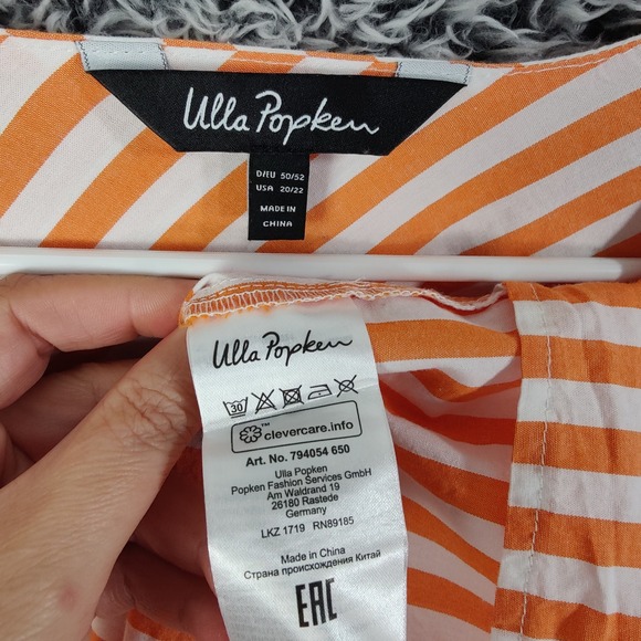Ulla Popken Lagen Boxy Orange White Stripe VNeck Short Sleeve Tunic Top Women 22 - Picture 5 of 10